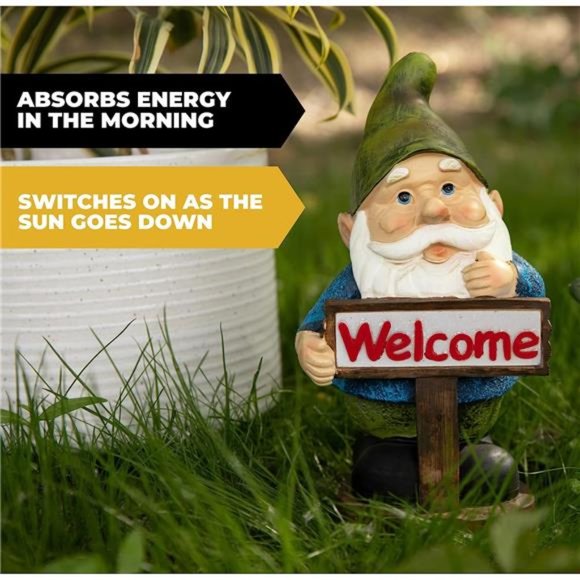 Welcome Gnome Solar Light for Home& Outdoor Decor Gnome Solar Powered Flickering - Picture 3 of 6
